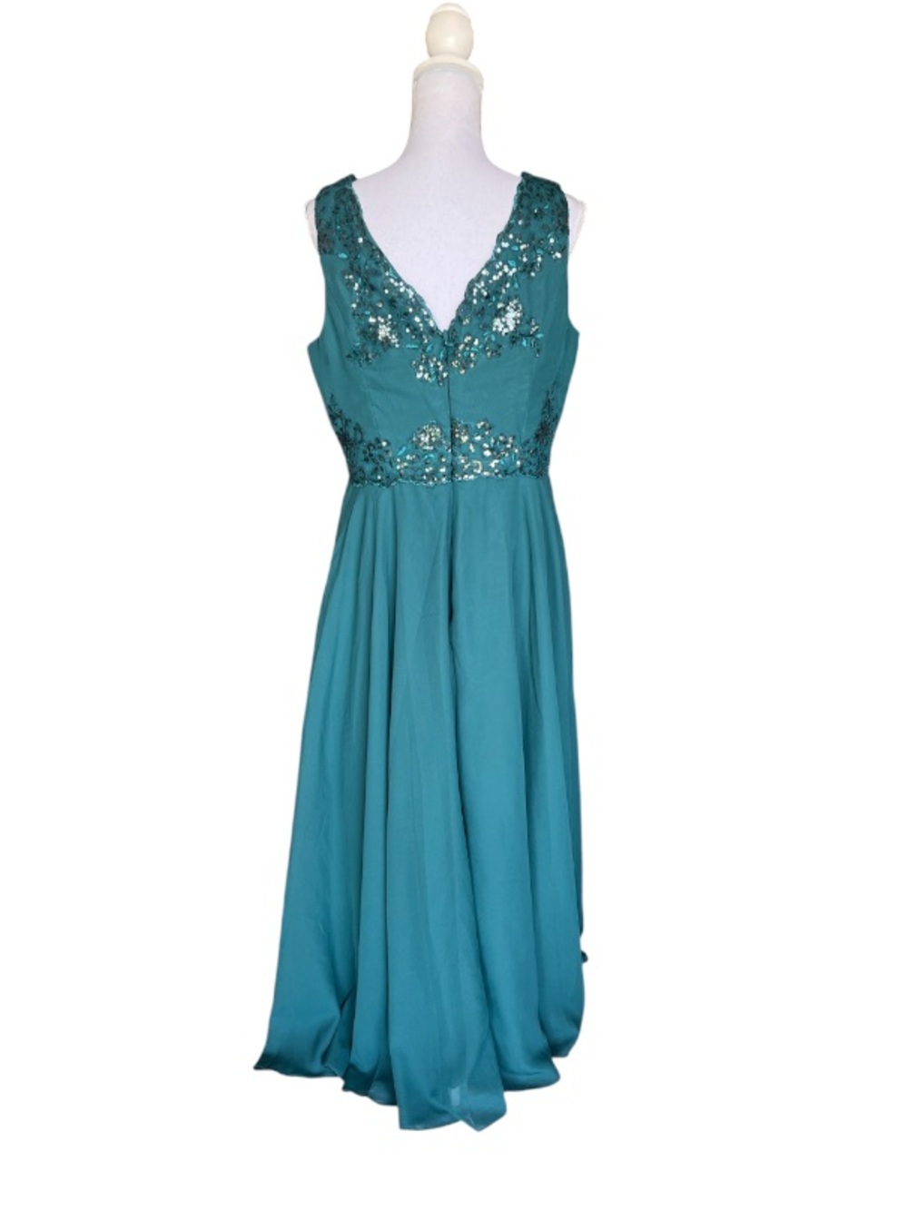Teal V-Neck sequined dress Evening bridesmaid party gala formal occasion prom - Picture 5 of 14